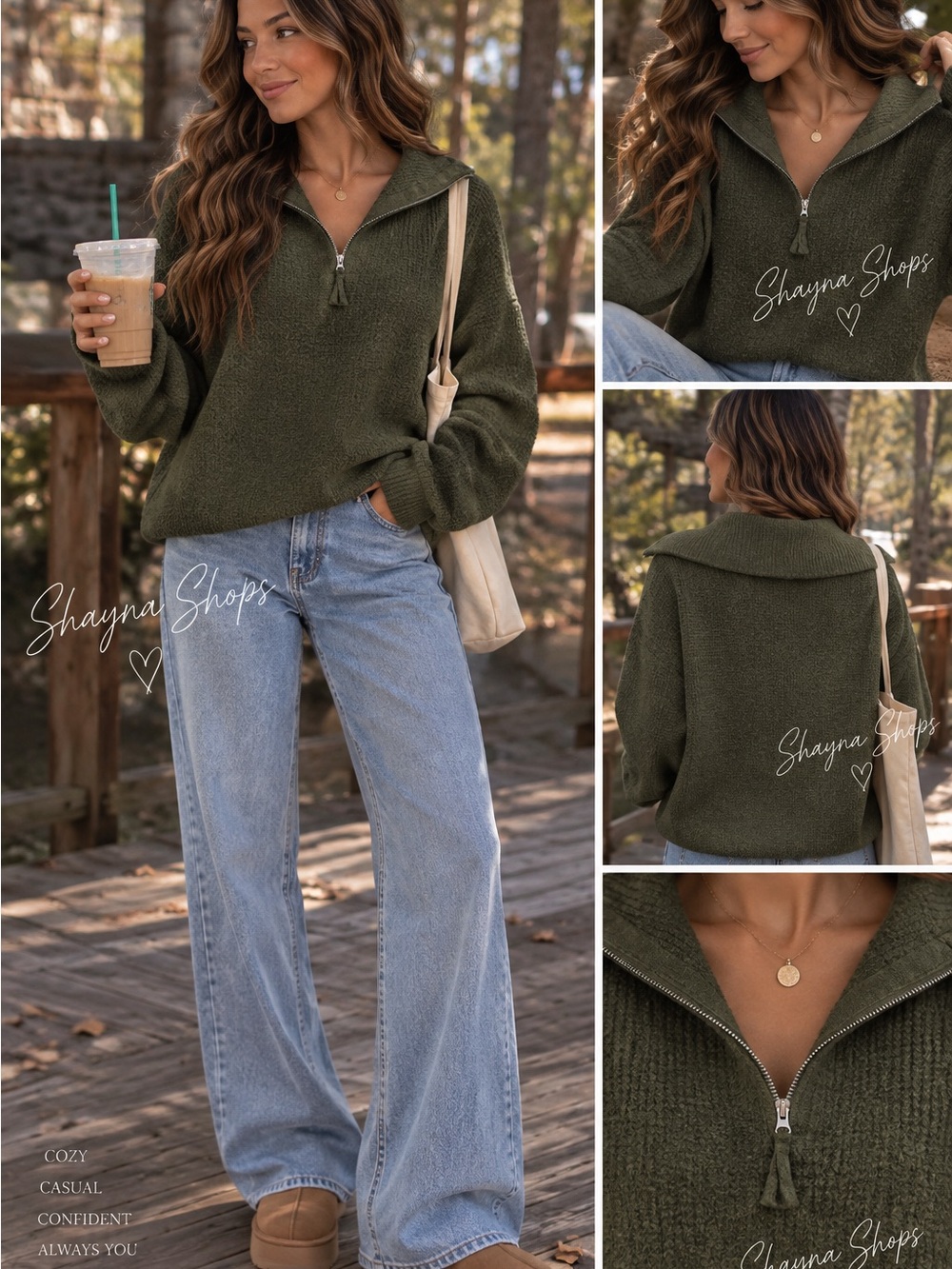 Zenana Cozy DK Olive Half-Zip Pullover Sweater